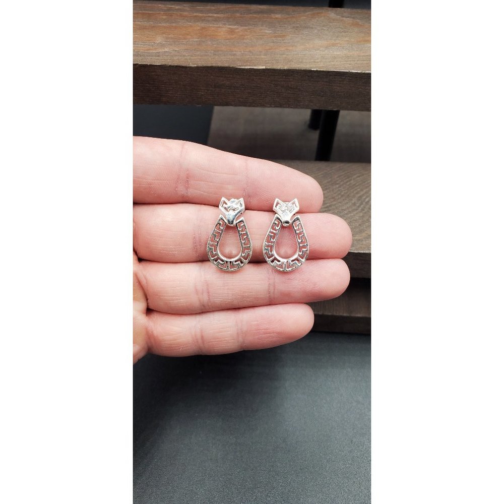 Sterling Silver Unique Pattern Horseshoe Shape Dangle Earrings